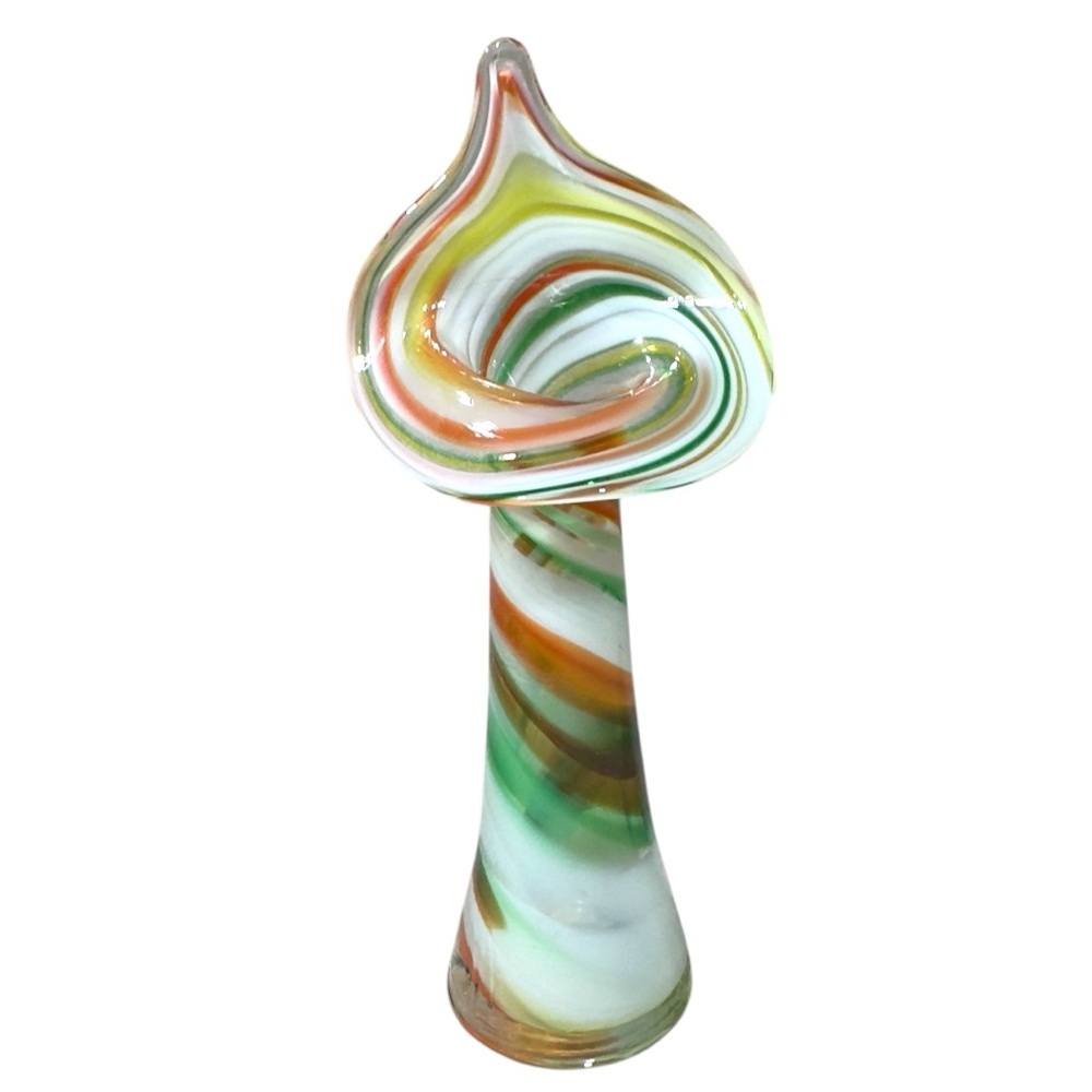 Old Time Pulpit Art Glass Vase Bud USA Swirl Colorful Fall Hand Blown Retro